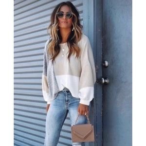 New Popular Vici Colorblock Balloon Sleeve Sweater